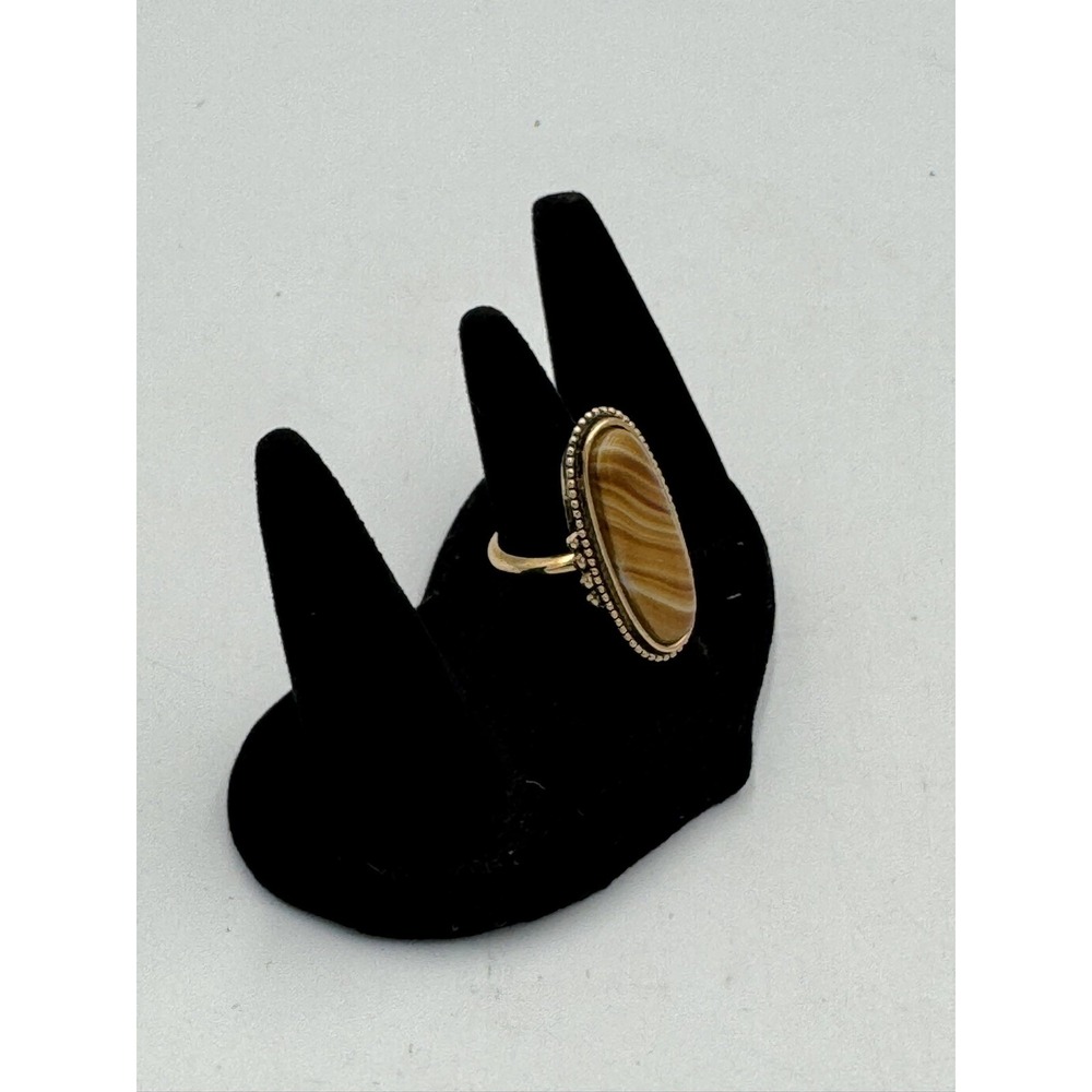 Vintage Avon 1978 Shimmering Sands Ring Brown Faux Agate Gold Tone Cocktail Sz 4
